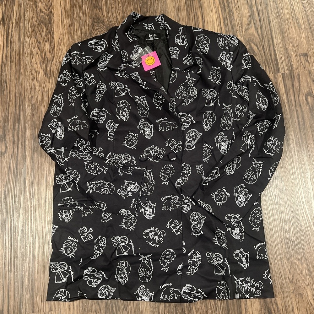 Dressed in LaLa Make Me Wanna Lala Boyfriend Blazer Zodiac Black Size M - Picture 2 of 10